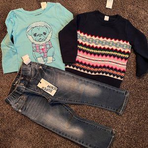 NWT BABY GAP LOT GIRLS 3 3T FAIR ISLE SWEATER JEANS TOP NEW WINTER